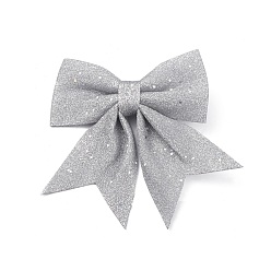 Silver Glitter Cloth Bowknot Pendant Decoration, for Christmas Tree Gift Box Hanging Ornaments, Silver, 165~180x160~175x19~20mm