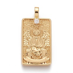 Real 18K Gold Plated Brass Micro Pave Clear Cubic Zirconia Pendants, Real 18K Gold Plated, Tarot Card Charms, The Lovers, The Lovers VI, 30x15x4mm, Hole: 3~4mm