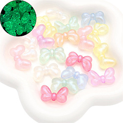 Bowknot Светящиеся прозрачные акриловые бусины, с блеском порошок, светится в темноте, бантом, 27x17 мм, о 9 шт / комплект