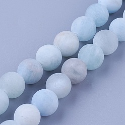 Aquamarine Natural Aquamarine Beads Strands, Frosted, Round, 12mm, Hole: 2mm, about 32pcs/strand, 15.7 inch(40cm)