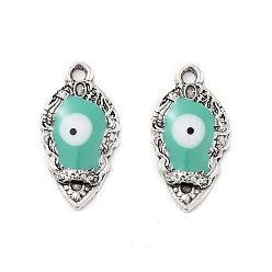 Turquoise Alloy Enamel Pendants, Teardrop with Evil Eye Charm, Cadmium Free & Nickel Free & Lead Free, Antique Silver, Turquoise, 20x10.5x2mm, Hole: 1.6mm