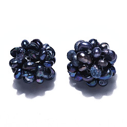 Midnight Blue Round Natural Cultured Freshwater Pearl Beads, Handmade Ball Cluster Beads, Dyed, Midnight Blue, 12~15mm, Hole: 1.2~1.8mm