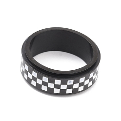 Electrophoresis Black 304 Stainless Steel Checkerboard Spinner Ring, Checkered Rings for Unisex, Electrophoresis Black, 7.8mm, Inner Diameter: 17.5mm