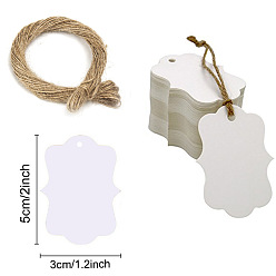 Белый Крафт-бумага подарочные бирки, хэндж теги, с пеньковой веревки, для искусства, ремесла и еда, белые, тег: 5x3см, 101 шт / пакет