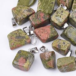 Unakite Natural Unakite Pendants, with Stainless Steel Snap On Bails, Nuggets, 15~35x10~20x5~15mm, Hole: 3x7.5mm