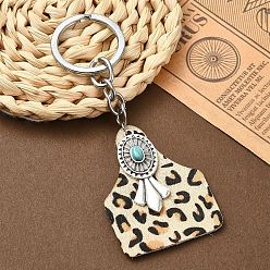 (404) Непрозрачное AB Кислое яблоко Брелок из воловьей кожи и сплава, литыми кольцами, цветочный белый, 10.6 см, Кулон : 37~52 мм