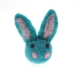 Dark Turquoise Rabbit Head Handmade Wool Felt Ornament Accessories, for DIY Children Hair Tie, Dark Turquoise, 65x30mm