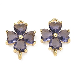 Темно-синий  Шифер Подвески-клеверы из стекла ко Дню Святого Патрика, с реечной обшивкой латунными выводами, золотые, без кадмия и без свинца, долговечный, темный сланец синий, 15.5x11.5x3.5 мм, отверстие : 1.4 мм