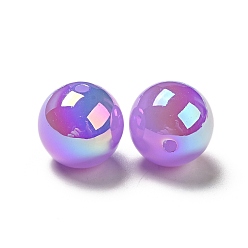 Medium Purple UV Plating Opaque Rainbow Iridescent Acrylic Beads, Round, Medium Purple, 15~16x15mm, Hole: 2mm