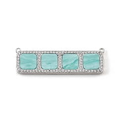 Turquoise Breloques de connecteur en laiton micro pavé de zircone cubique transparente, avec de la résine, rectangle avec des liens carrés, crémaillère plaquage, plaqué longue durée, sans cadmium et sans plomb, platine, turquoise, 12x40x3mm, Trou: 1mm