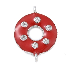 Красный Стойка покрытие латунь прозрачный кубический цирконий пончик соединительные подвески, с эмалью, платина, долговечный, без кадмия и без свинца, красные, 20.5x15.5x3.5 мм, отверстие : 1.4 мм