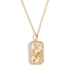 Taurus Brass Micro Pave Cubic Zirconia Rectangle with Constellation Pendant Necklaces, with Enamel, Cable Chain Necklace for Women, Taurus, 15-3/4 inch(40cm)
