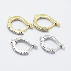Mixed Color Brass Micro Pave Cubic Zirconia Hoop Earring Findings with Latch Back Closure, Mixed Color, 15.5~16x11~13x2mm, Hole: 1mm, Pin: 1mm