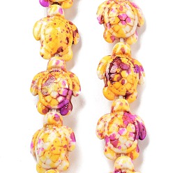 Желтый Синтетические бусины, окрашенные в бирюзовый цвет, эффект впрыска топлива, Морская черепаха, желтые, 17~18x14~14.5x7 мм, отверстие : 1.6 мм, около 21~22 шт / нитка, 13.39''~14.17'' (34~36 см)