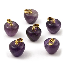 Amethyst Natural Amethyst Teacher Apple Charms, with Golden Plated Brass Snap on Bails, 14.5x14mm, Hole: 6.5x4mm
