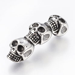 Antique Silver 304 Stainless Steel Beads, Skull, Antique Silver, 48.5x12x16mm, Hole: 6.5mm
