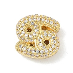 Рак Подвески из латуни с микропаве из прозрачных кубических цирконий в виде двенадцати созвездий, без кадмия и без свинца, долговечный, стойки покрытие, реальный 18 k позолоченный, рак, 13x12.5x5 мм, отверстие : 3x2 мм