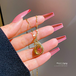 G410 titanium steel chain with copper micro inlaid pendant Золотое колье с подвеской в минималистском дизайне - уникальное, крепкий, вневременной.