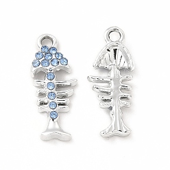 Сапфир Подвески со стразами из экологически чистого сплава, очарование рыбьей кости, платина, сапфир, 22x8.5x3.5 мм, отверстие : 2 мм