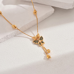 Черный Модные латунные ожерелья с подвеской в виде бабочки из кубического циркония, кисточка ожерелье для женщин, реальный 18 k позолоченный, чёрные, 17.91 дюйм (45.5 см)