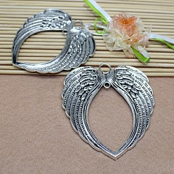 Antique Silver Tibetan Style Alloy Links, Wing, Antique Silver, 65x69x3mm