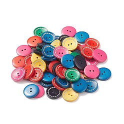 Mixed Color Round 2-hole Basic Sewing Button, Wooden Buttons, Mixed Color, 25mm