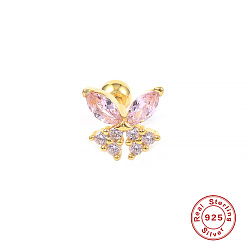Golden Solo - Pink Diamond Charming Butterfly Screw Stud Earrings in 925 Sterling Silver - Fashionable and Creative Ear Piercing Jewelry