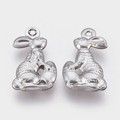 Stainless Steel Color 304 Stainless Steel Bunny Pendants, Rabbit, Stainless Steel Color, 17.5x10.5x3mm, Hole: 1mm