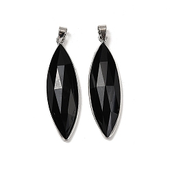 Обсидиан Ограненные подвески из натурального обсидиана, латунные подвески в виде конского глаза, без кадмия и без свинца, 42.5~43x13x6~6.5 мм, отверстие : 5.5x4 мм