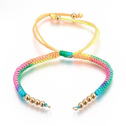 Colorful Nylon Cord Braided Bead Bracelets Making, with Brass Beads, Long-Lasting Plated, Real 24K Gold Plated, Colorful, 10-1/4 inch(26cm)~11-5/8 inch(29.6cm)