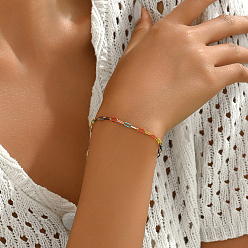 Разноцветный Старинные латунные эмалевые браслеты-цепочки с кабелем, красочный, 7-1/4 дюйм (18.5 см)