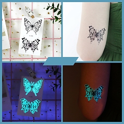 Papillon Autocollants de tatouages d'art corporel lumineux, autocollants en papier pour tatouages temporaires amovibles, brillent dans le noir, papillon, 10.5x6 cm