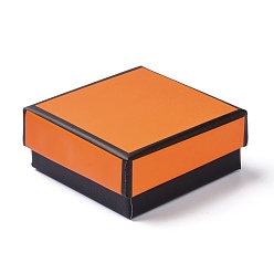 Orange Paper Jewelry Set Boxes, with Black Sponge, for Necklaces and Earring, Square, Orange, 7.2x7.3x3.1cm