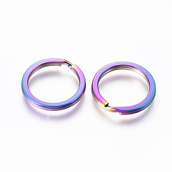 Rainbow Color Ion Plating(IP) 304 Stainless Steel Split Key Rings, Keychain Clasp Findings, Rainbow Color, 16mm