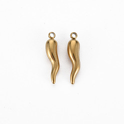Золотой Ионное покрытие (ip) 304 304 подвески из нержавеющей стали, без кадмия, без никеля и без свинца, Горячий рог изобилия / прелести итальянского рога Корничелло, золотые, 14.5x3.5x3 мм, отверстие : 1 мм