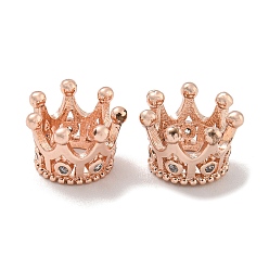 Розовое Золото Латуни кубического циркония европейские шарики, бусины с большим отверстием, долговечный, без свинца и без кадмия, корона, розовое золото , 9x7 мм, отверстие : 5.5 мм