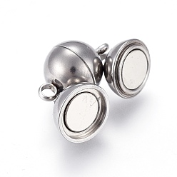 Stainless Steel Color 201 Stainless Steel Magnetic Clasps with Loops, Round, Stainless Steel Color, 19.5x12x12mm, Hole: 2.5mm