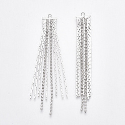 Real Platinum Plated Brass Tassel Big Pendants, with Chains, Nickel Free, Real Platinum Plated, 67x10x1.5mm, Hole: 1.4mm