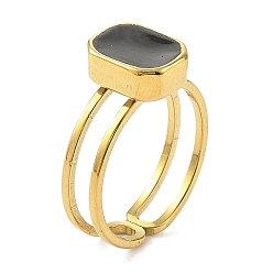 Настоящее золото 18K 304 эмалированные открытые манжеты из нержавеющей стали для женщин, ионное покрытие (ip), прямоугольные, реальный 18 k позолоченный, внутренний диаметр: регулируемый