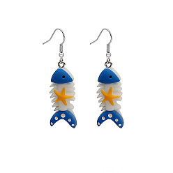 E4263-1/Fishbone Spine Fun 3D Animal Fried Egg Earrings Cute Creative Basketball Dice Ocean Starfish Goldfish Fries Ear Drops