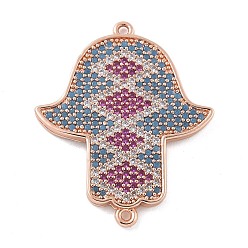 Розовое Золото Стойка покрытие латунь микропаве разноцветные кубические цирконии религия хамса рука соединительные подвески, долговечный, без свинца и без кадмия, розовое золото , 28.5x23.5x2 мм, отверстие : 1.2 мм