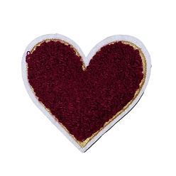 Coconut Brown Towel Embroidered Patch, Love Heart Embroidery Chenille Appliques, Iron-on Clothing Apparel Decoration, Coconut Brown, 75x70mm
