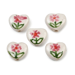 Малиновый Фарфоровые бусины ручной работы, Сердце & цветок, пастельный фарфор, малиновый, 12~13x14.5~15x6.5~7 мм, отверстие : 1.8 мм