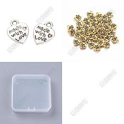 Mixed Color 100Pcs 2 Styles Tibetan Style Alloy Pendants, Heart Charms, Mixed Color, 12.2~12.5x10x1.8~2mm, Hole: 2mm, 50pcs/style