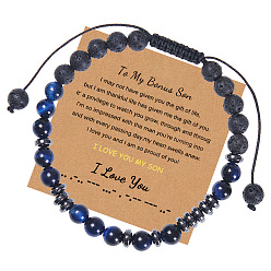 To My Bonus Son - Morse Code Bracelet (with Card) Brotherhood Morse Code Bracelet with Natural Blue Tiger Eye Stone - Handmade Letter Beaded Wristband for Men