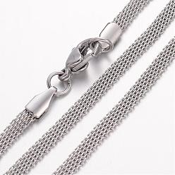 Stainless Steel Color 304 Stainless Steel Necklace, Mesh Chains, with Lobster Clasps, Stainless Steel Color, 19.69 inch(500mm), 3mm