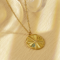 Золотой Элегантные плоские круглые оранжевые ожерелья с подвеской из нержавеющей стали и стразами для женщин, идеально подходит для повседневной носки, золотые, показать на картинке