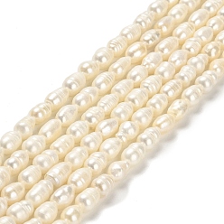 Floral White Natural Cultured Freshwater Pearl Beads Strands, Rice, Grade A, Floral White, 7~8x5~6mm, Hole: 0.6mm, about 42pcs/strand, 13.58''(34.5cm)
