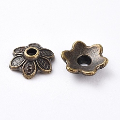 Antique Bronze Tibetan Style Bead Caps, Lead Free & Cadmium Free, Flower, Antique Bronze, 10.5x3.5mm, hole: 2mm