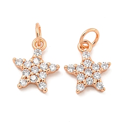 Розовое Золото Покрытие стойки латунь микропаве прозрачные подвески из кубического циркония, долговечный, с прыжковых колец, без свинца и без кадмия, звезда, розовое золото , 12x10x2 мм, отверстие : 3 мм